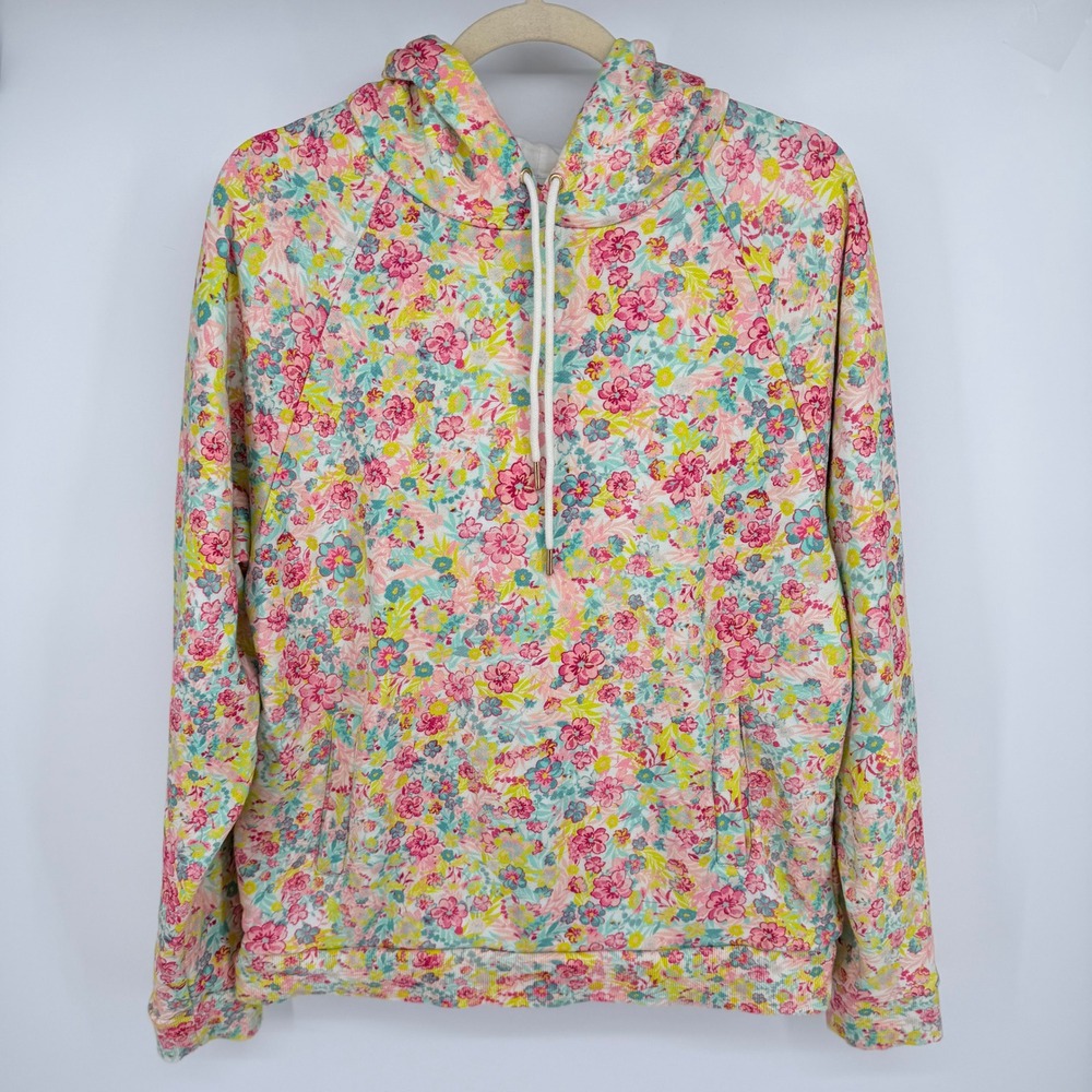 Beach Riot Hoodie Women Small Pink Floral French Terry Pullover Kangaroo Pocket